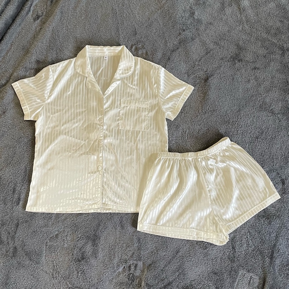 White Button Down Silk Pajamas
